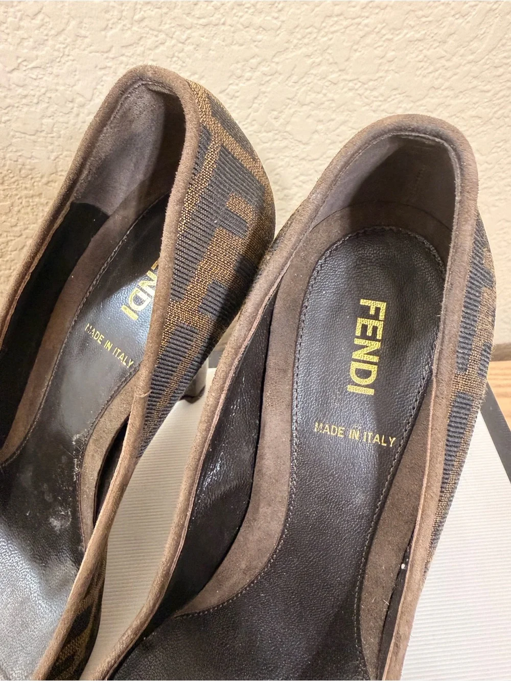 Fendi Brown Monogram Peep-Toe Heels size 38/ 8 in excellent condition